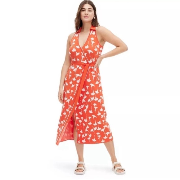 Orange and White Halter Wrap Dress - Picture 1 of 13